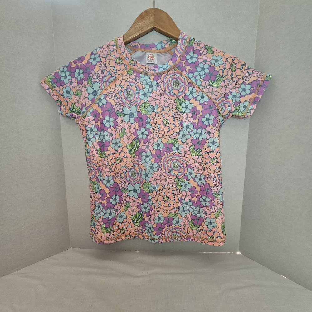 Wonder Nation Girls Tankini Swim Top Short Sleeve Floral XL 14-16